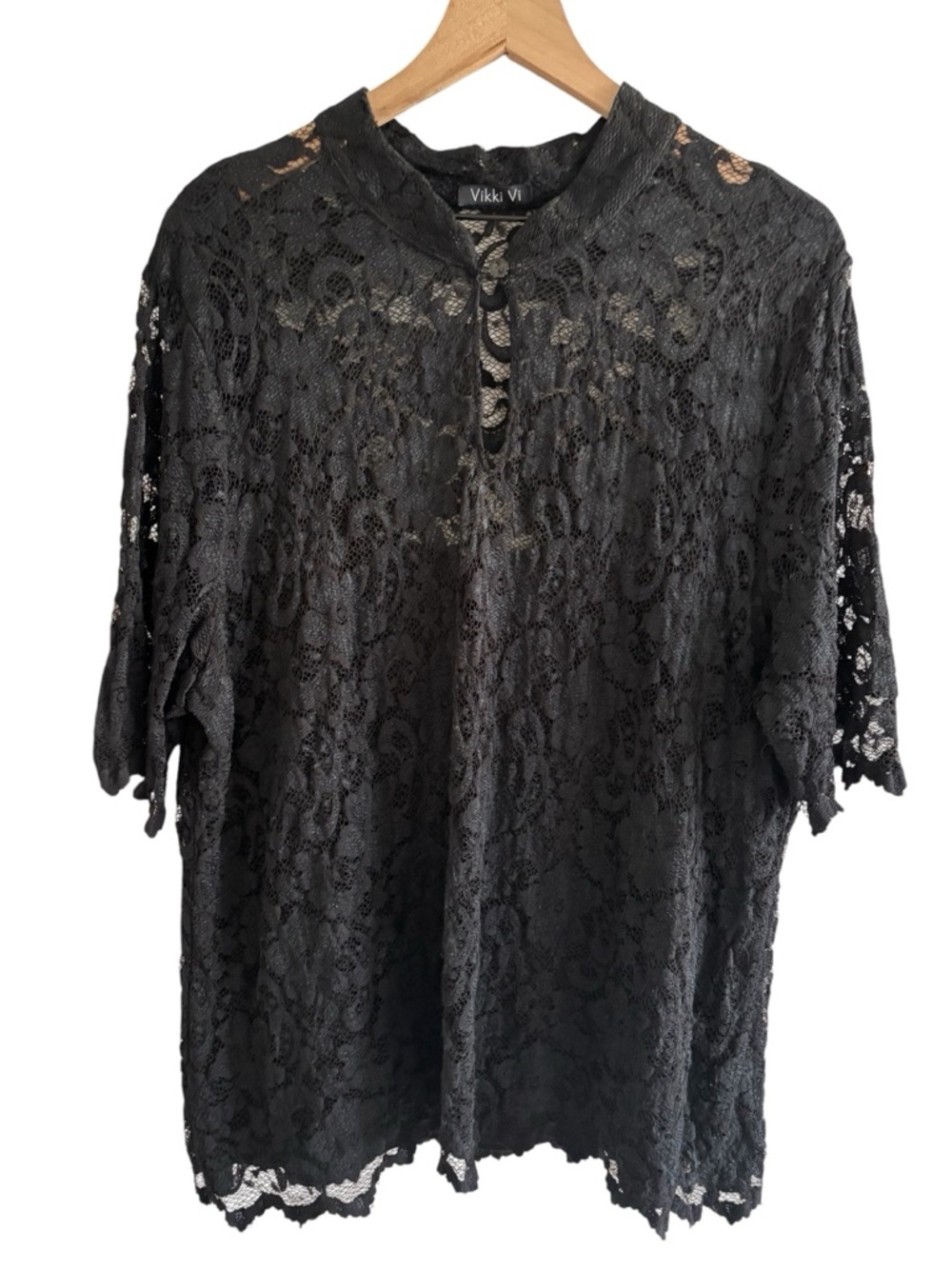 Vikki Vi 2X Black Lace Blouse Sheer Floral Dark Romantic Whimsigoth Made in USA